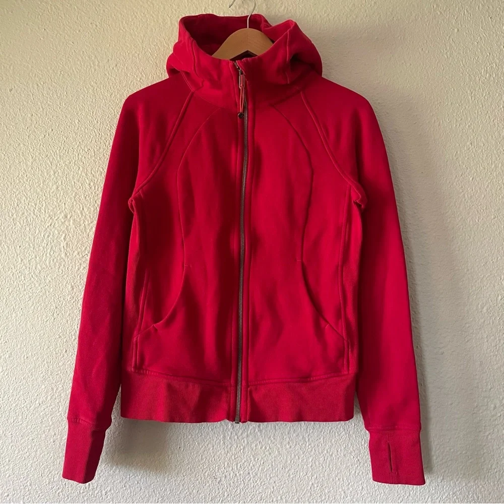 Lululemon Scuba Hoodie Sweater Light Cotton Fleece Womens Size 6 Red Zip Up Cozy - Picture 5 of 16